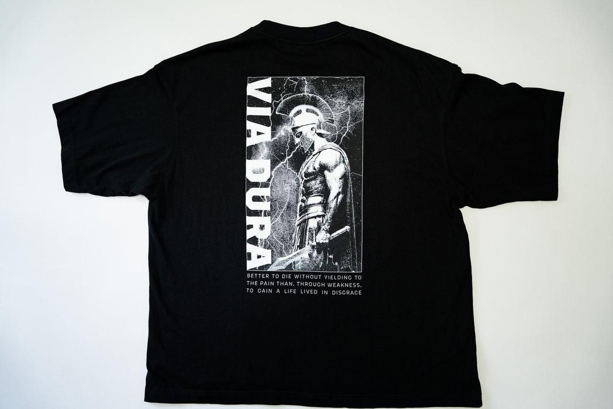 Spartan Tee in Black, back print